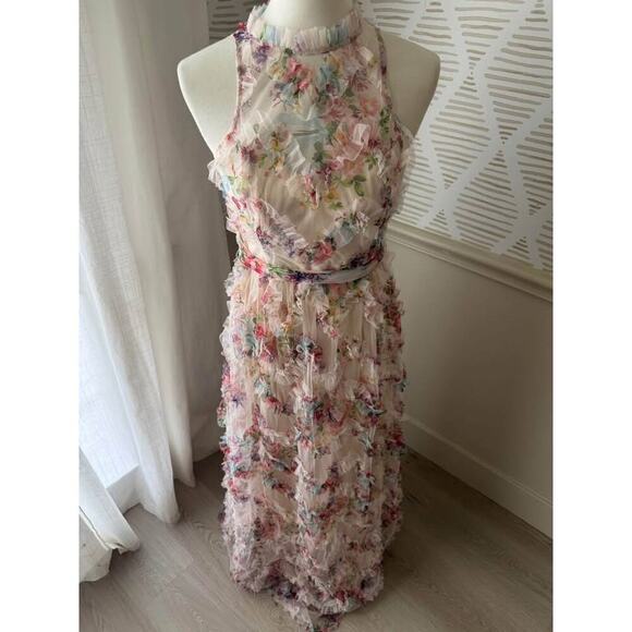 Chloe Dao Boutique Women’s Medium Floral Ruffle Trim Halter Maxi Dress - Picture 4 of 10
